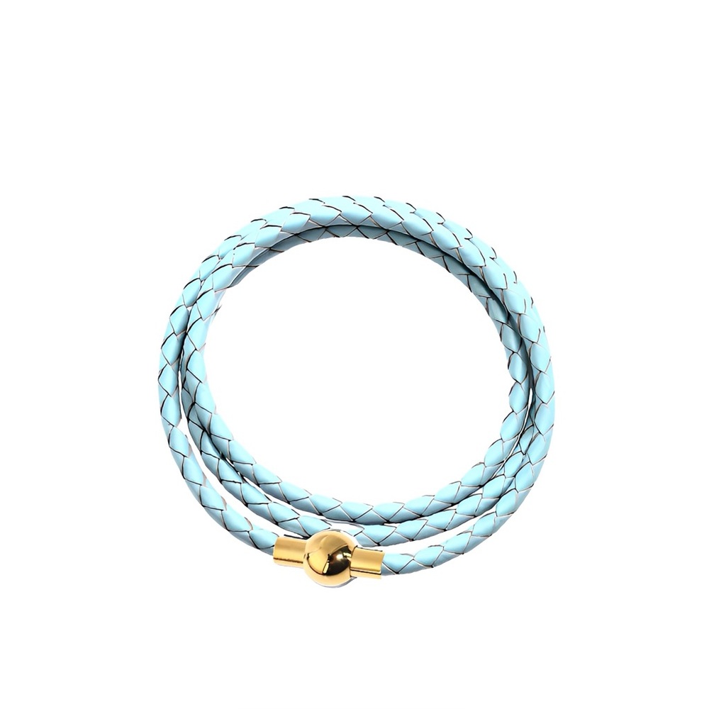 Linx Triple Wrap Blue Leather Braided Cord Bracelet with Gold Magnetic Clasp